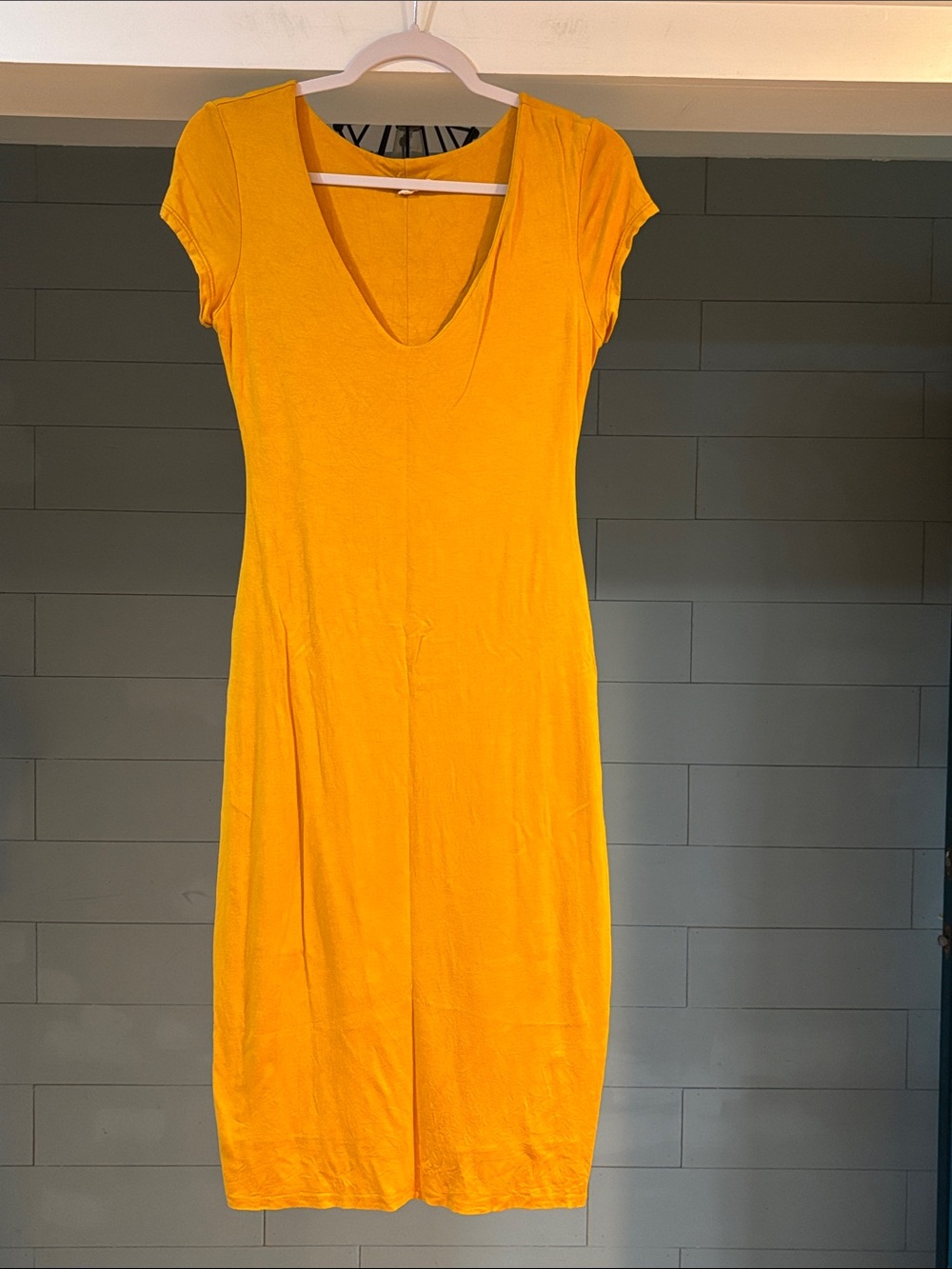 See You Monday Mustard Yellow V-Neck‎ Midi Dress